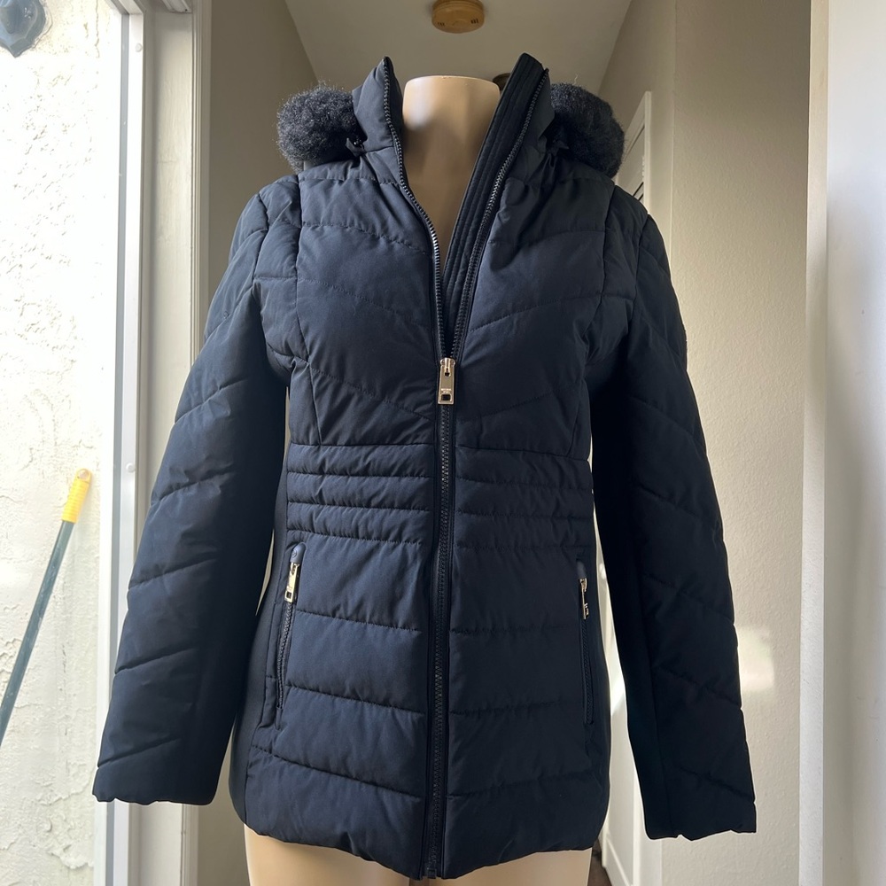 Michael Kors Black Puffer Jacket with Faux Fur Hood